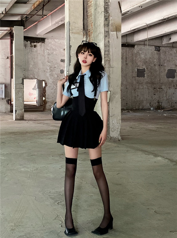 Blue Tie & Skirt Set