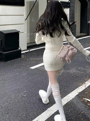 Bow Sweater Knitted Top & Skirt Set