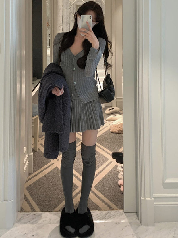 Knitted Cardigan + Mini Skirt Set