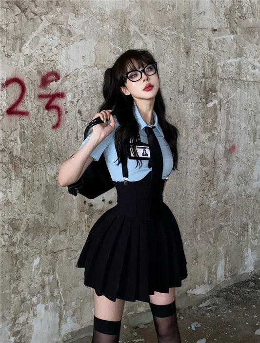 Blue Tie & Skirt Set