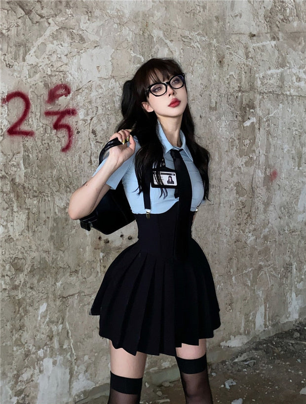 Blue Tie & Skirt Set