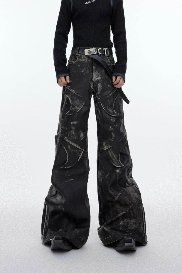 Retro Embroidered Leather Pants - My Store