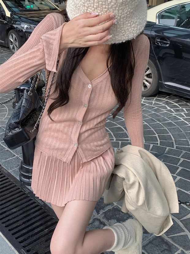 Knitted Cardigan + Mini Skirt Set