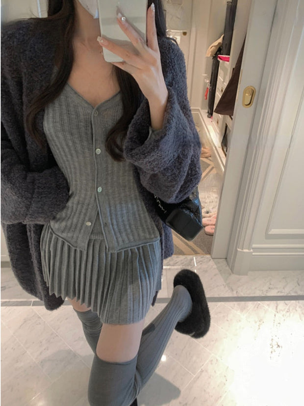 Knitted Cardigan + Mini Skirt Set