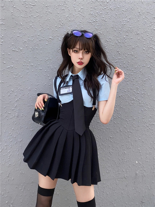 Blue Tie & Skirt Set