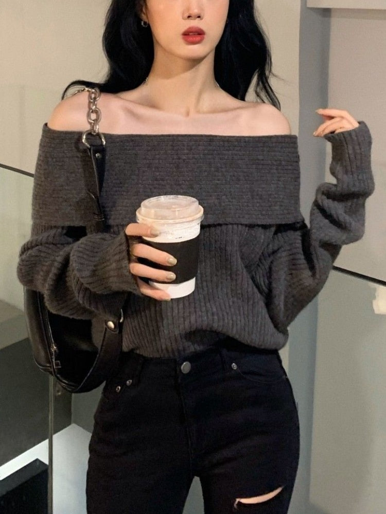 Off Shoulder Knitted Sweater