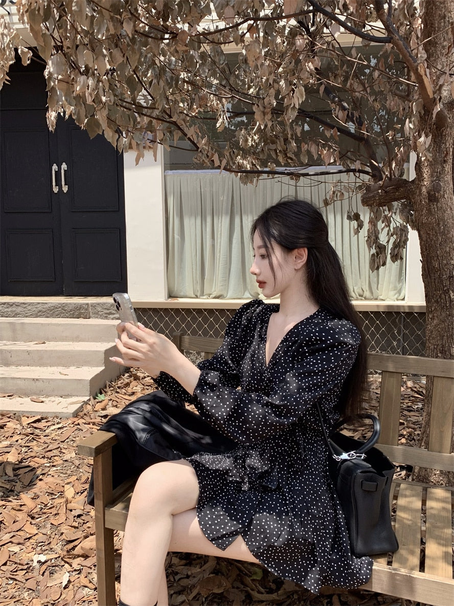 V-Neck Polka Dot Dress