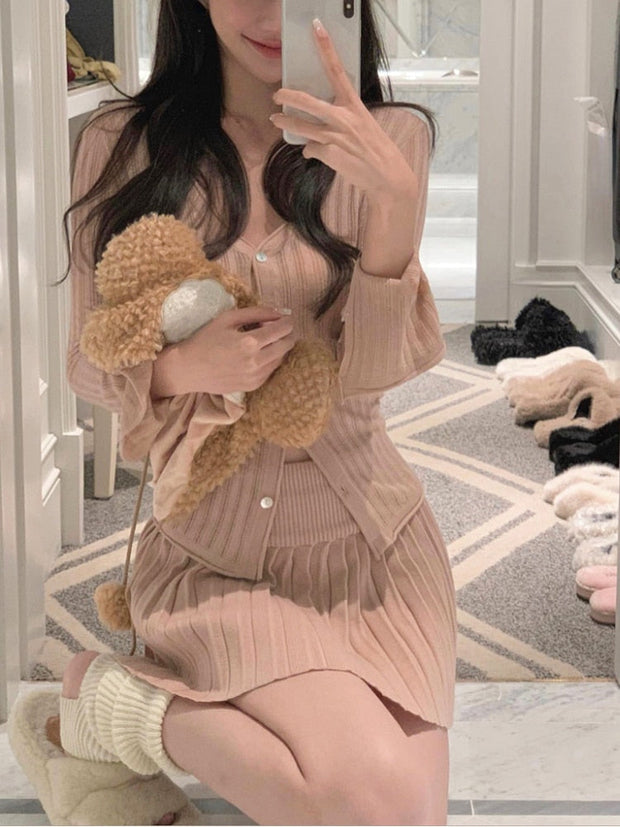 Knitted Cardigan + Mini Skirt Set
