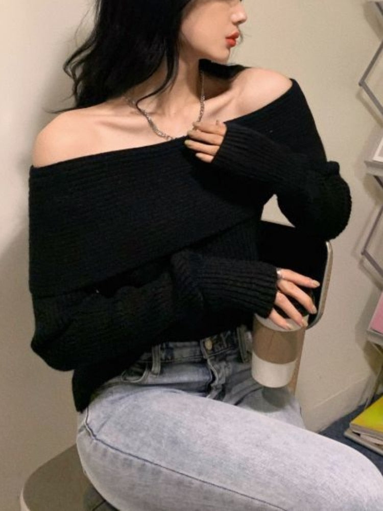 Off Shoulder Knitted Sweater