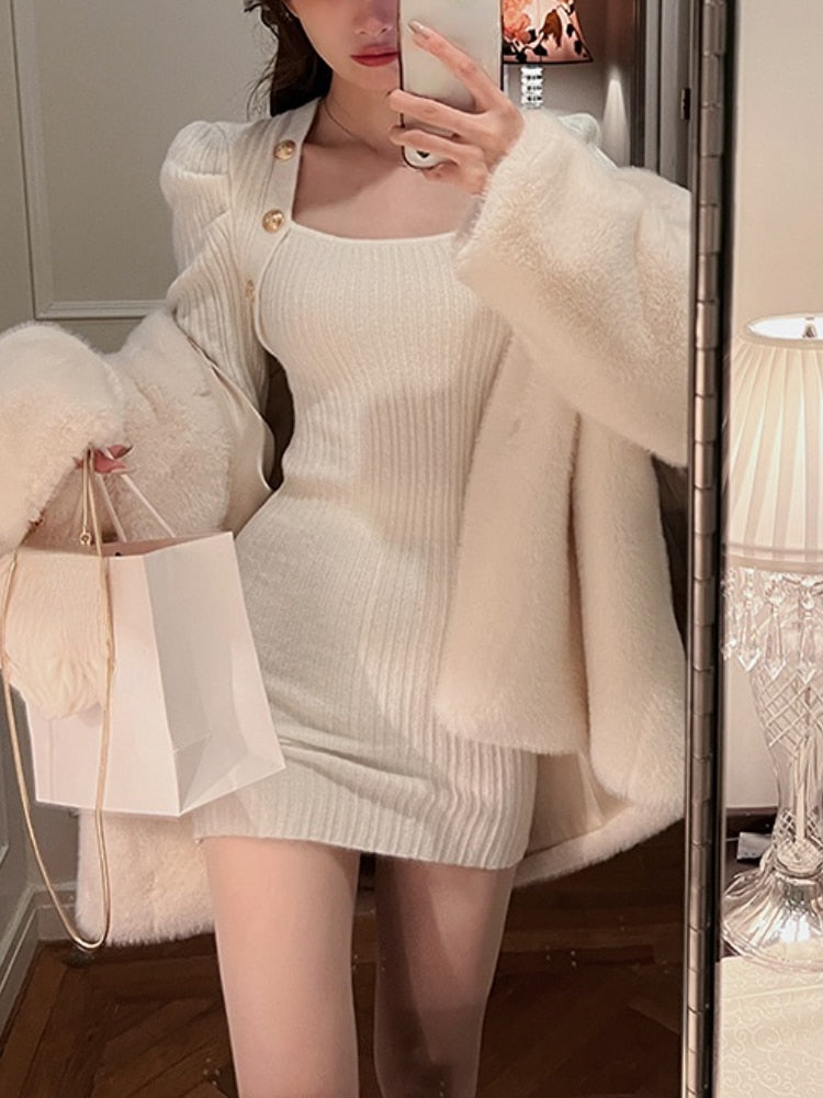 Gold Button Long Sleeve Dress
