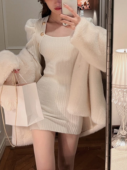 Gold Button Long Sleeve Dress