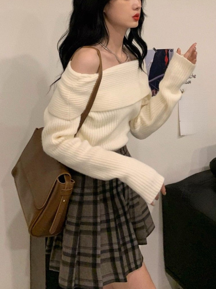 Off Shoulder Knitted Sweater