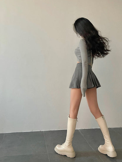 High Waist Cut Accent Skirt