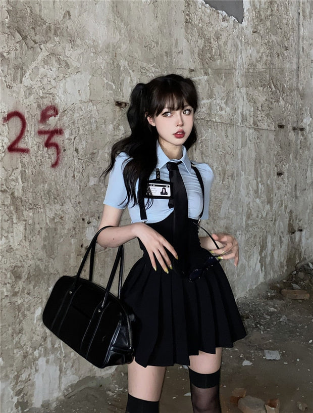 Blue Tie & Skirt Set