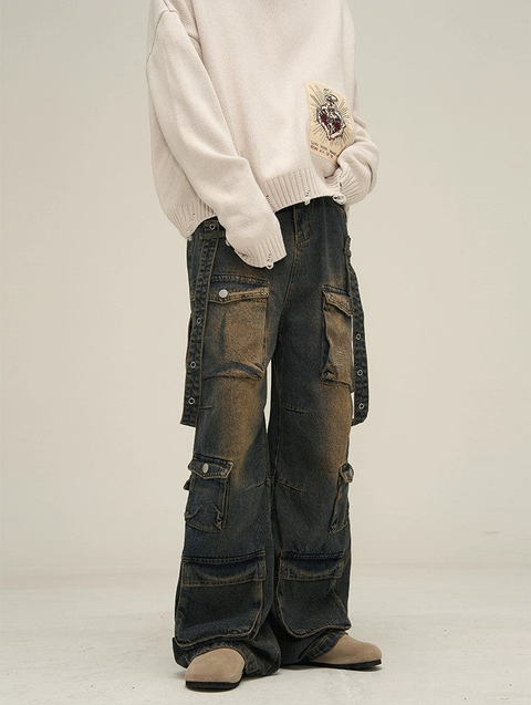 Wide-leg Cargo Denim Jeans