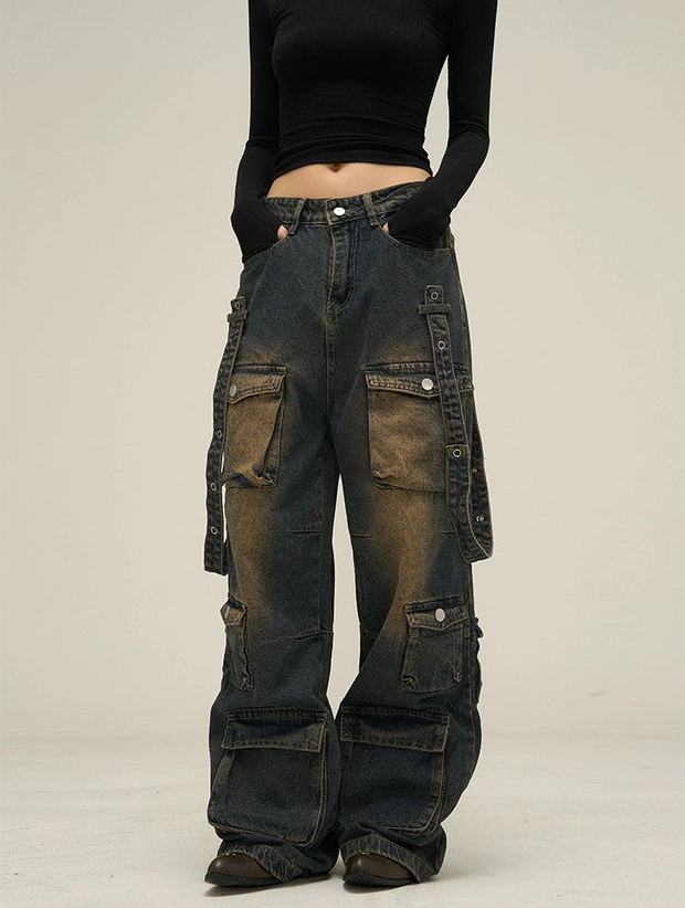 Wide-leg Cargo Denim Jeans