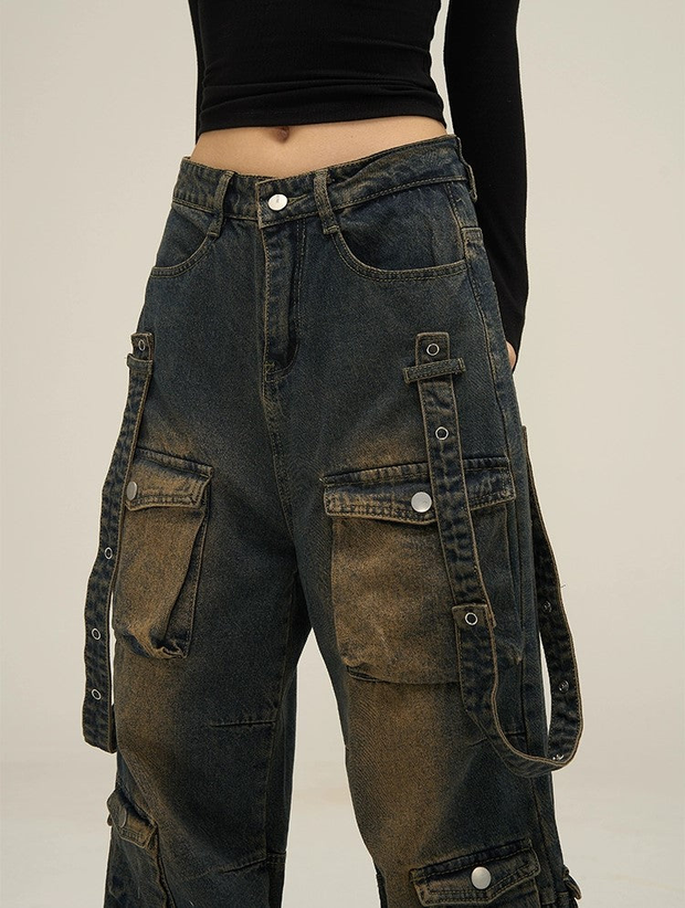 Wide-leg Cargo Denim Jeans