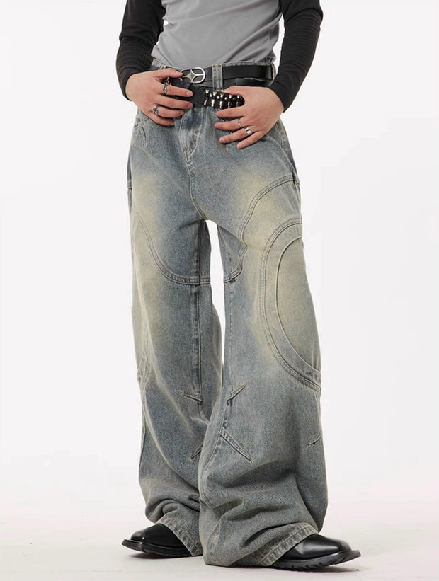 Wide-leg Curve Design Denim Jeans