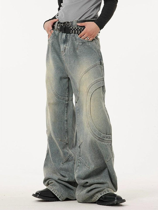 Wide-leg Curve Design Denim Jeans