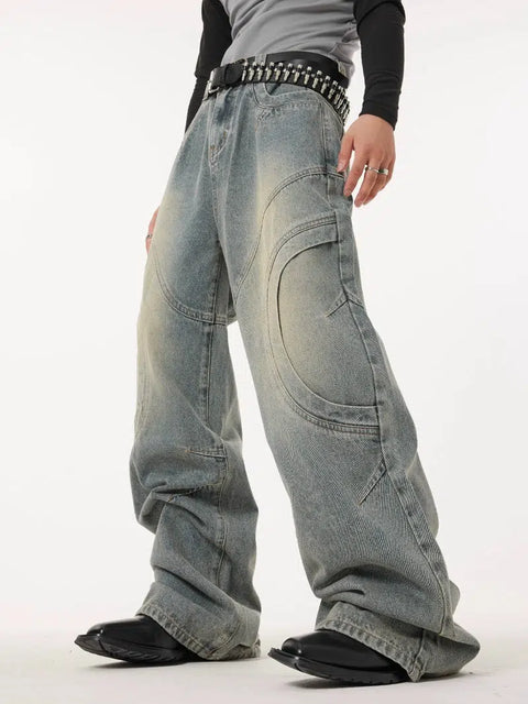 Wide-leg Curve Design Denim Jeans