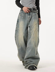 Wide-leg Curve Design Denim Jeans