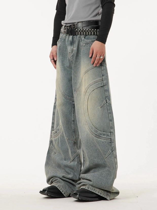 Wide-leg Curve Design Denim Jeans