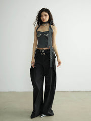 Double Waist Pants With Belt / Asymmetric Pocket Skirt - My Store