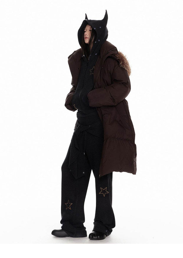 Velvet Star Fur Hooded Zip Up & Wide Casual Pants - My Store