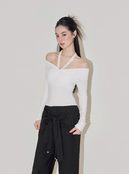 Lace Halter Neck Off Shoulder Top