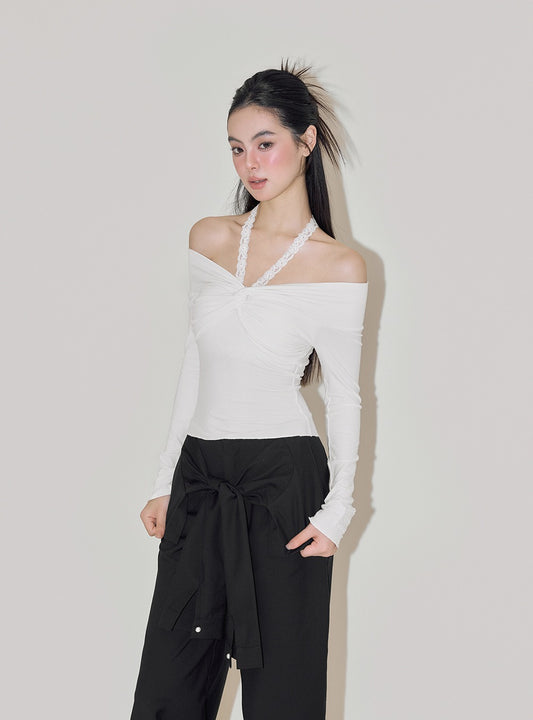 Lace Halter Neck Off Shoulder Top
