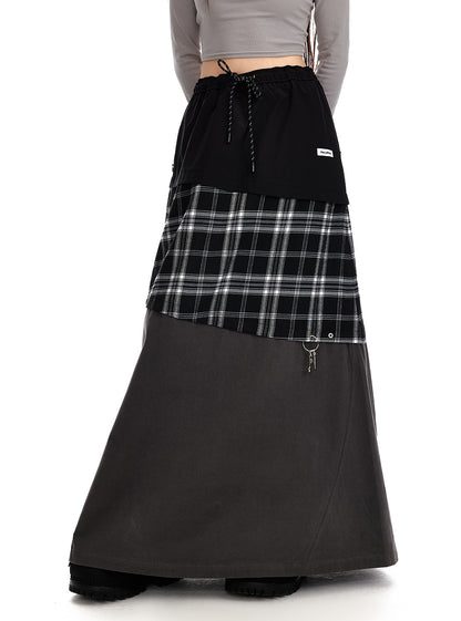 Retro Checkered Multi Pattern Long Skirt