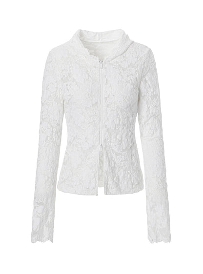 Lace Jacquard Slim Fit Hooded Sweatshirt