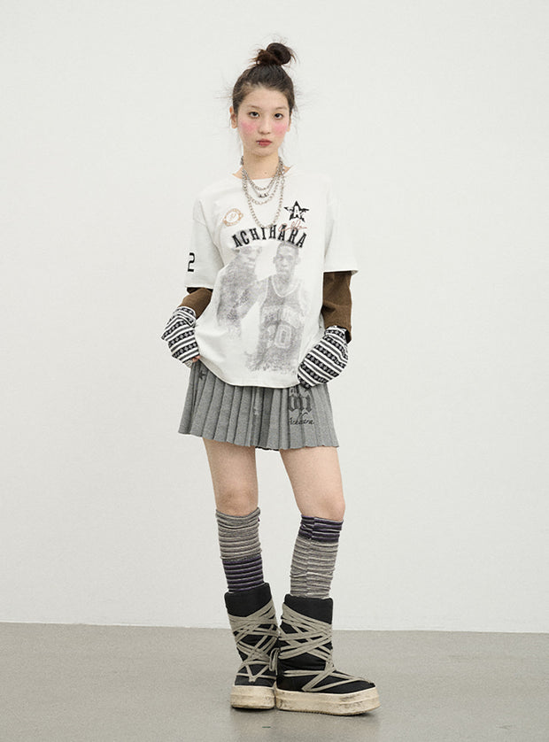 Spring Print Basketball Layered Top (3color)
