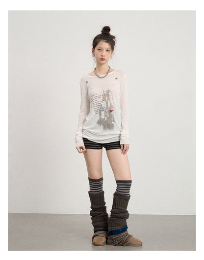 Fallen Print Long-Sleeved Top (4color)