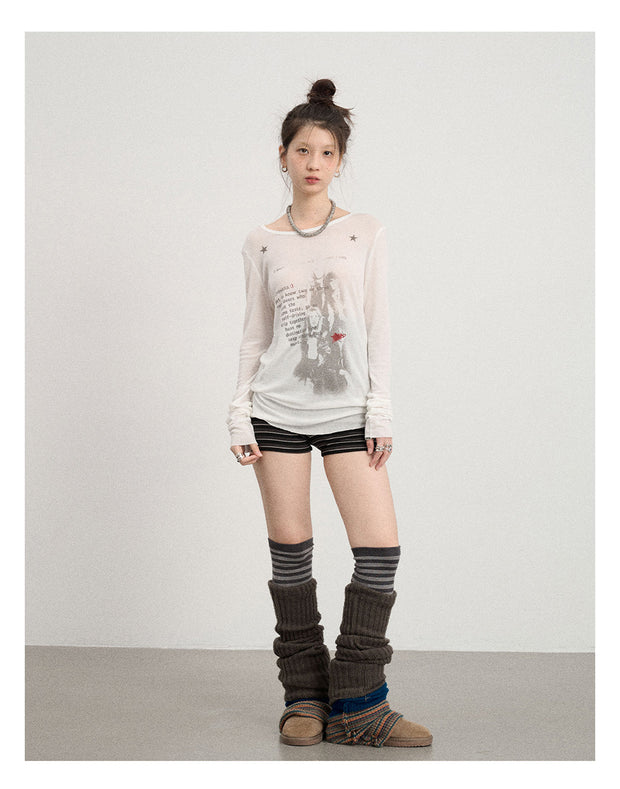 Fallen Print Long-Sleeved Top (4color)