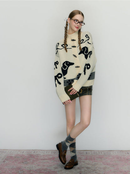 Fair Isle Toggle Knit Cardigan Sweater Jacket
