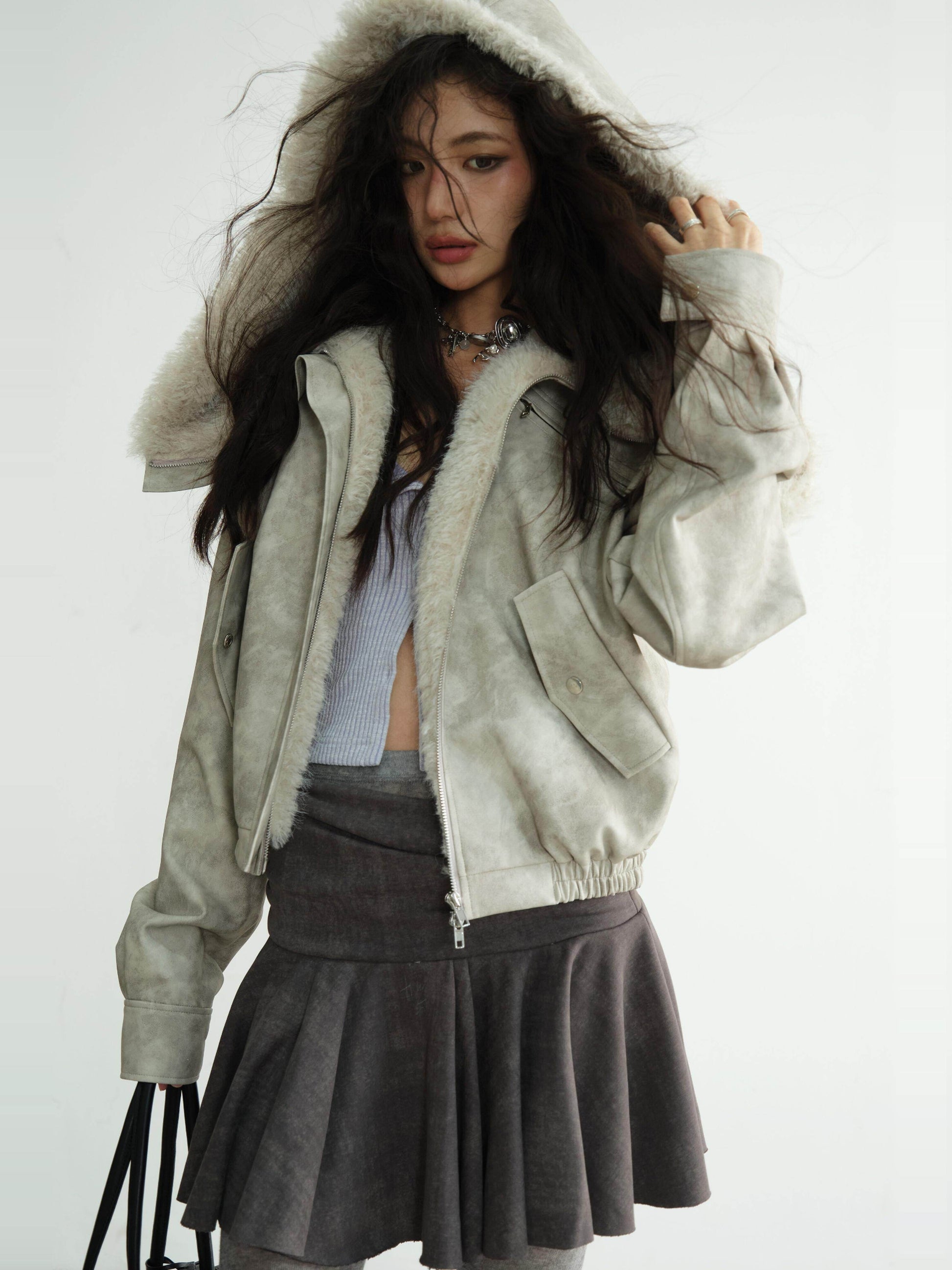 Washed Raw Edge Draped Short Skirt - My Store