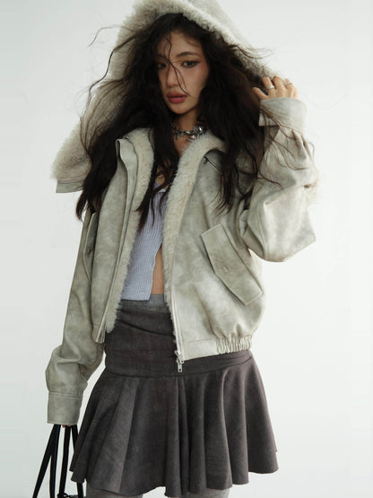 Washed Raw Edge Draped Short Skirt - My Store