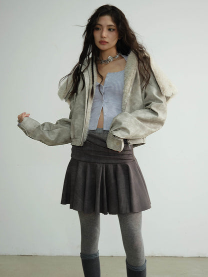 Washed Raw Edge Draped Short Skirt - My Store