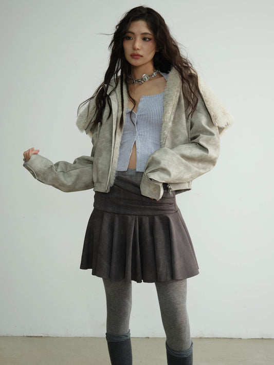 Washed Raw Edge Draped Short Skirt - My Store