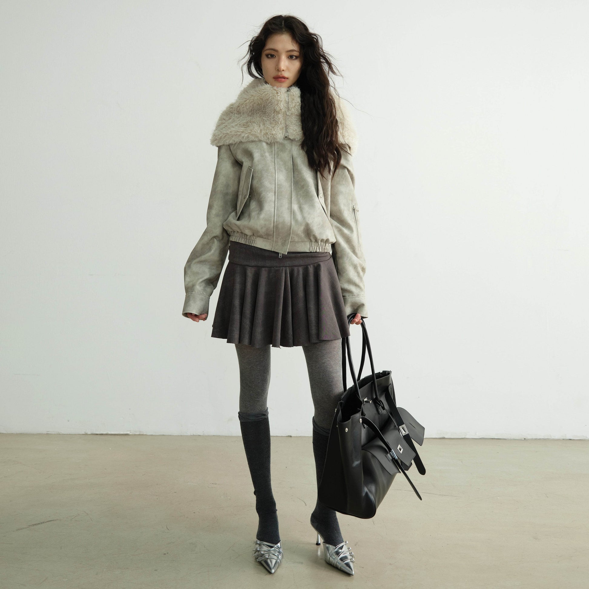 Washed Raw Edge Draped Short Skirt - My Store