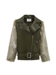 Fur Panel Quilted Moto Jacket - My Store