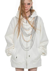 Black & White Oversized Chain Print Hoodie - My Store