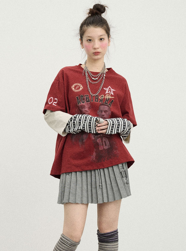 Spring Print Basketball Layered Top (3color)