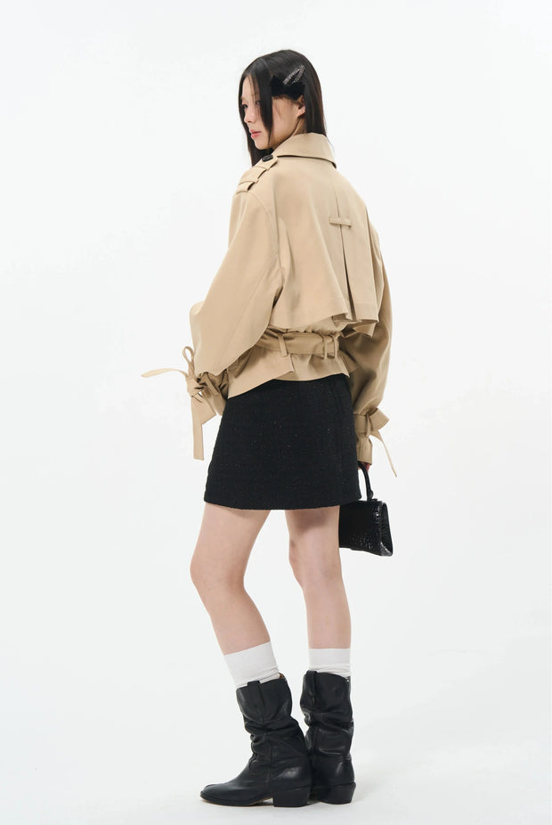 Overlapped Cropped Trench Coat with Belt