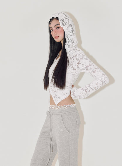 Lace Jacquard Slim Fit Hooded Sweatshirt
