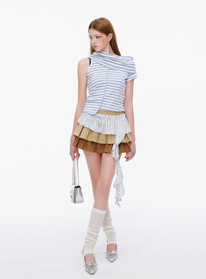 Layered Double Layer Pleated Short Skirt