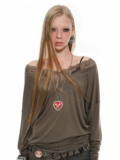 V-Neck Lace Trim Layered Blouse - My Store