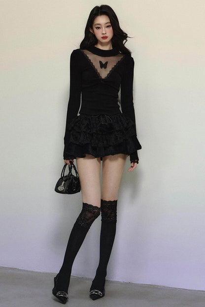 Long Sleeve V-Neck Lace Top - My Store