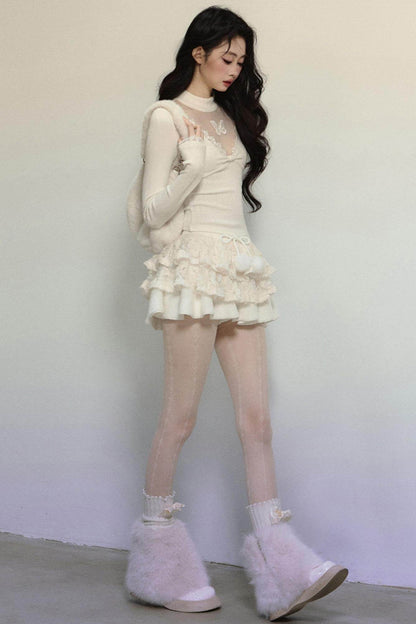 Long Sleeve V-Neck Lace Top - My Store